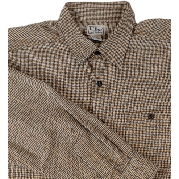 LL Bean Shirt Large WICKED GOOD Flannel Houndstooth Barley Traditional Fit - Picture 1 of 10